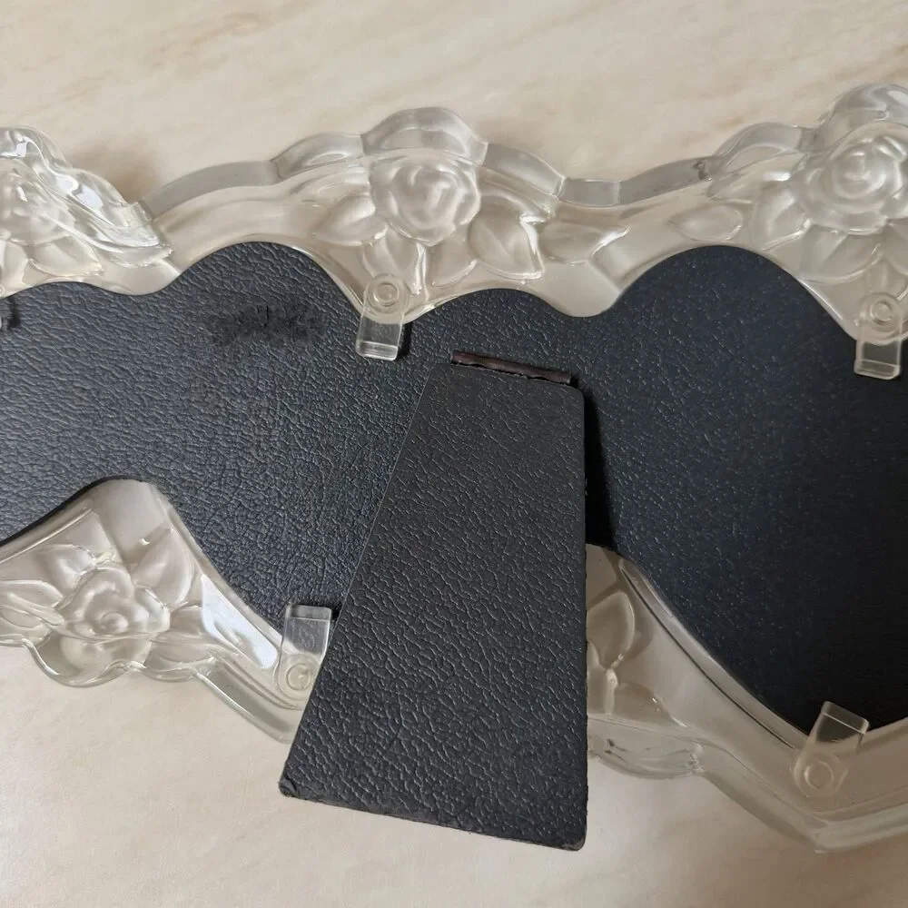 Mikasa Rosemont Triple Heart Crystal Glass Photo Frame Frosted Rose Vintage